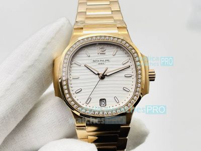 3K Factory Replica Patek Philippe Swiss Nautilus Diamond Bezel Ladies 34MM Watch